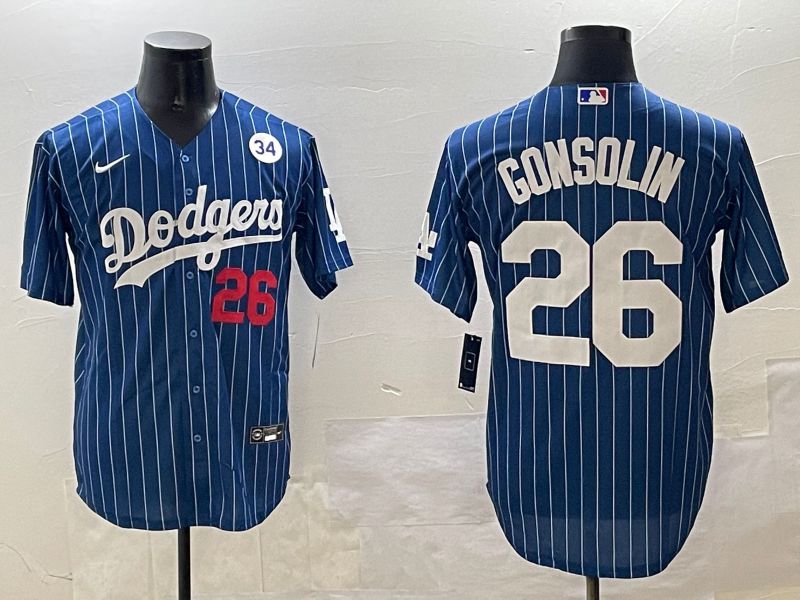 Men Los Angeles Dodgers 26 Gonsolin Blue Stripe Fashion Game 2025 Nike MLB Jersey style 4